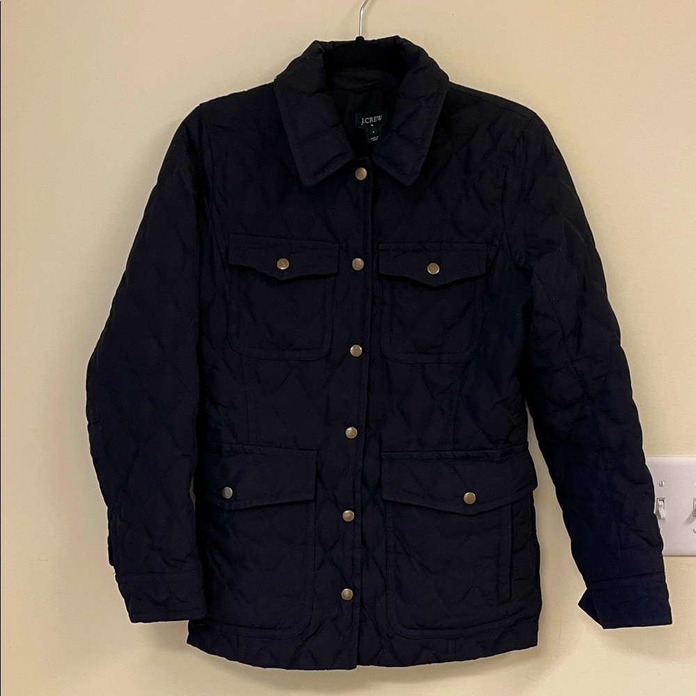 J.Crew Downfield Quilted Puffer Jacket – Black – Gold Buttons – Size Small